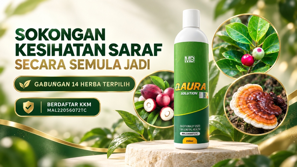Sokongan Kesihatan Saraf Secara Semula Jadi - Gabungan 14 Herba Terpilih Jus Qaura Berdaftar KKM MAL22056072TC